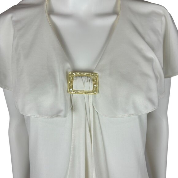 Vintage 70s Necktie Top Women's Small White Flutter Sleeves Capelet Buckle - Picture 4 of 11